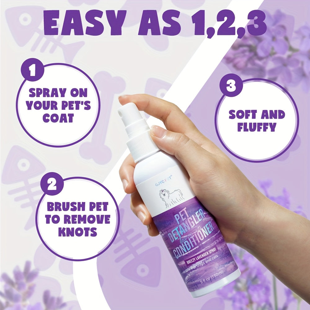 Dog Detangler Spray with Lavender Fragrance, 150ml Leave-In Conditioner and Tangle Remover for Everyday Coat Brushing and At-Home Dog Grooming