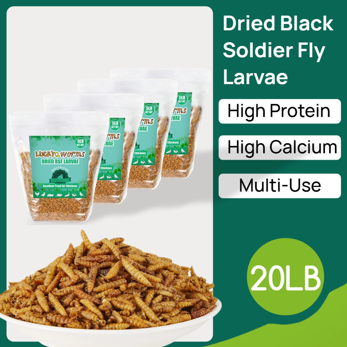 Bulk Chicken Grubs, Dried Black Soldier Fly Larvae Treats in 10, 20 or 40 lb Sizes for Backyard Chickens, Ducks and Quail Feeding Routines
