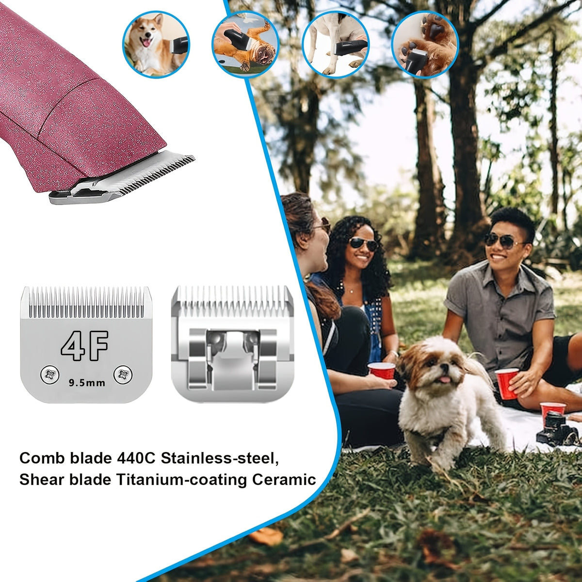 3F Dog Clipper Replacement Blade, 13mm (1/2 Inch) Detachable Pet Grooming Accessory for Compatible Andis, Oster A5 and Wahl KM Series Clippers