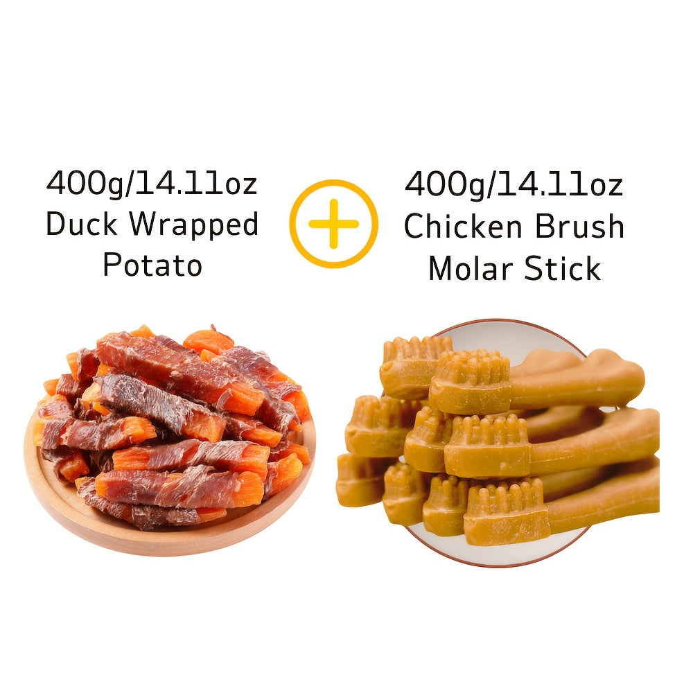 Dog Chew Treats Duo Packs, Chicken and Duck Jerky with Beef Chew Stick Options for Supervised Training Rewards, Everyday Snacks and Dog Gift Baskets