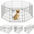 Dog Playpen with Gate and 8 Foldable Metal Panels, Portable Indoor Outdoor Exercise Fence for Small Dogs, 24 Inch and 36 Inch Size Options