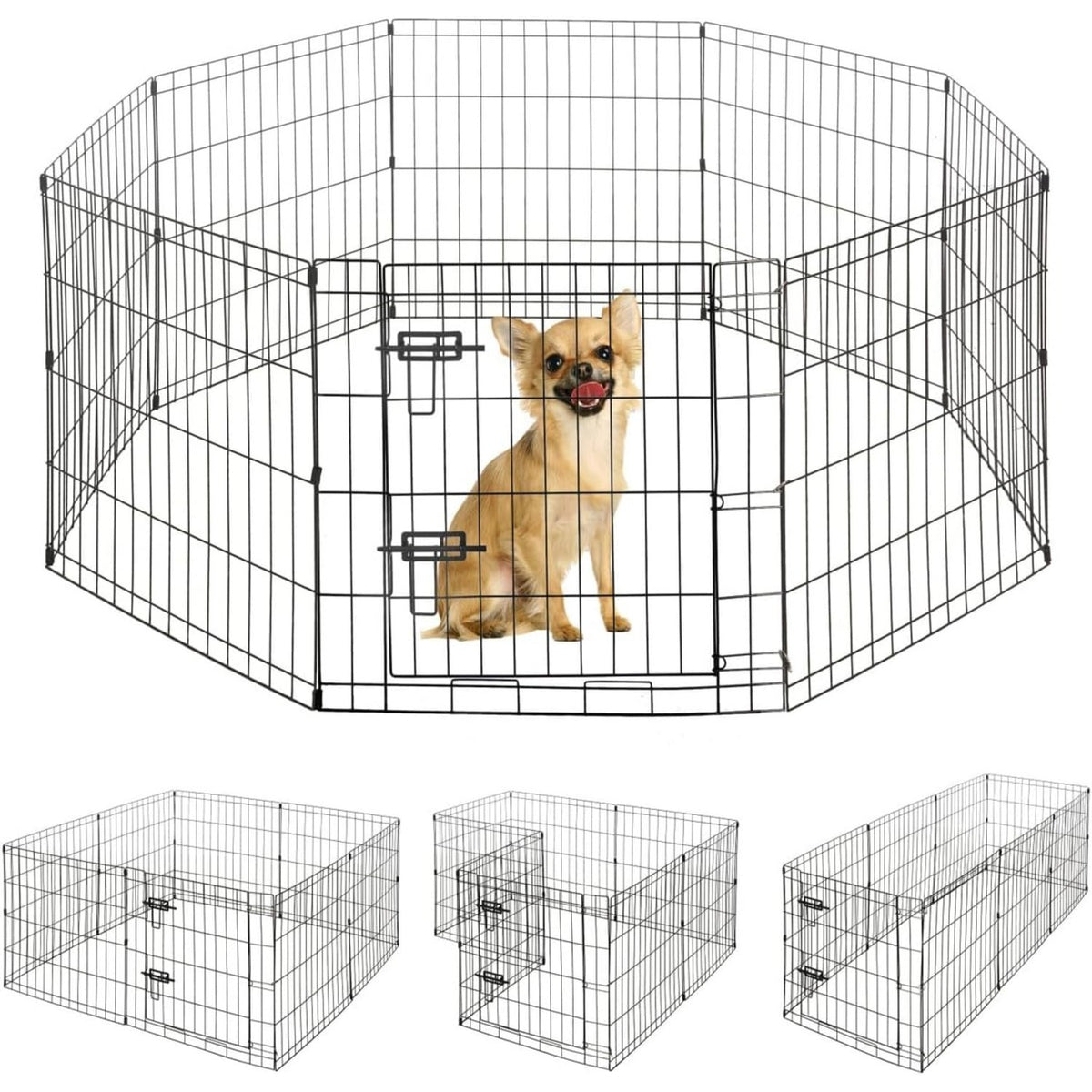 Dog Playpen with Gate and 8 Foldable Metal Panels, Portable Indoor Outdoor Exercise Fence for Small Dogs, 24 Inch and 36 Inch Size Options
