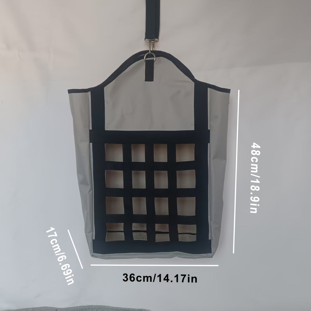 Hanging Hay Feeder Bag for Horses, Goats and Sheep, Open-Top Forage Holder with Grid Feeding Panel for Barn Stalls, Fences and Trailers