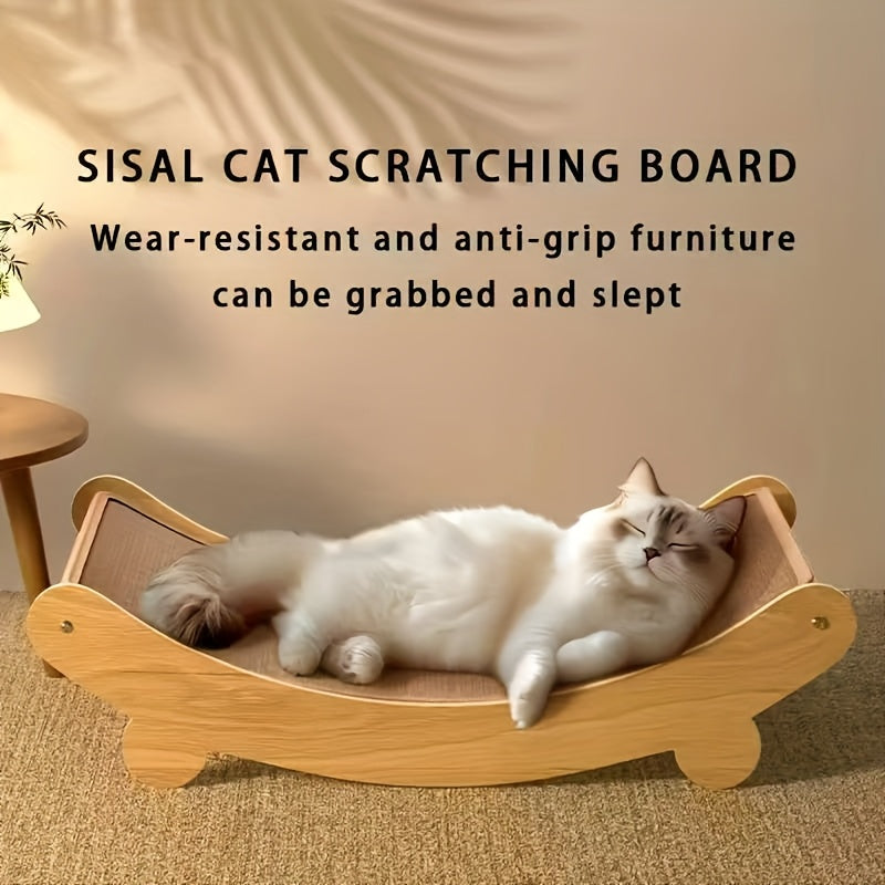 Sisal Cat Hammock Bed with Curved Wooden Frame, 2-in-1 Cat Scratcher Lounger in Small or Large for Indoor Scratching, Stretching and Napping