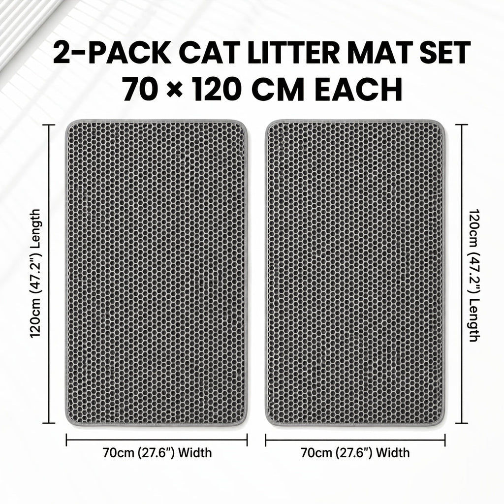 Cat Litter Mat Set of 2, Double-Layer Honeycomb Litter Catchers for Multi-Cat Homes, Washable Scatter Control Mats in XXL Pair or L and M Combo