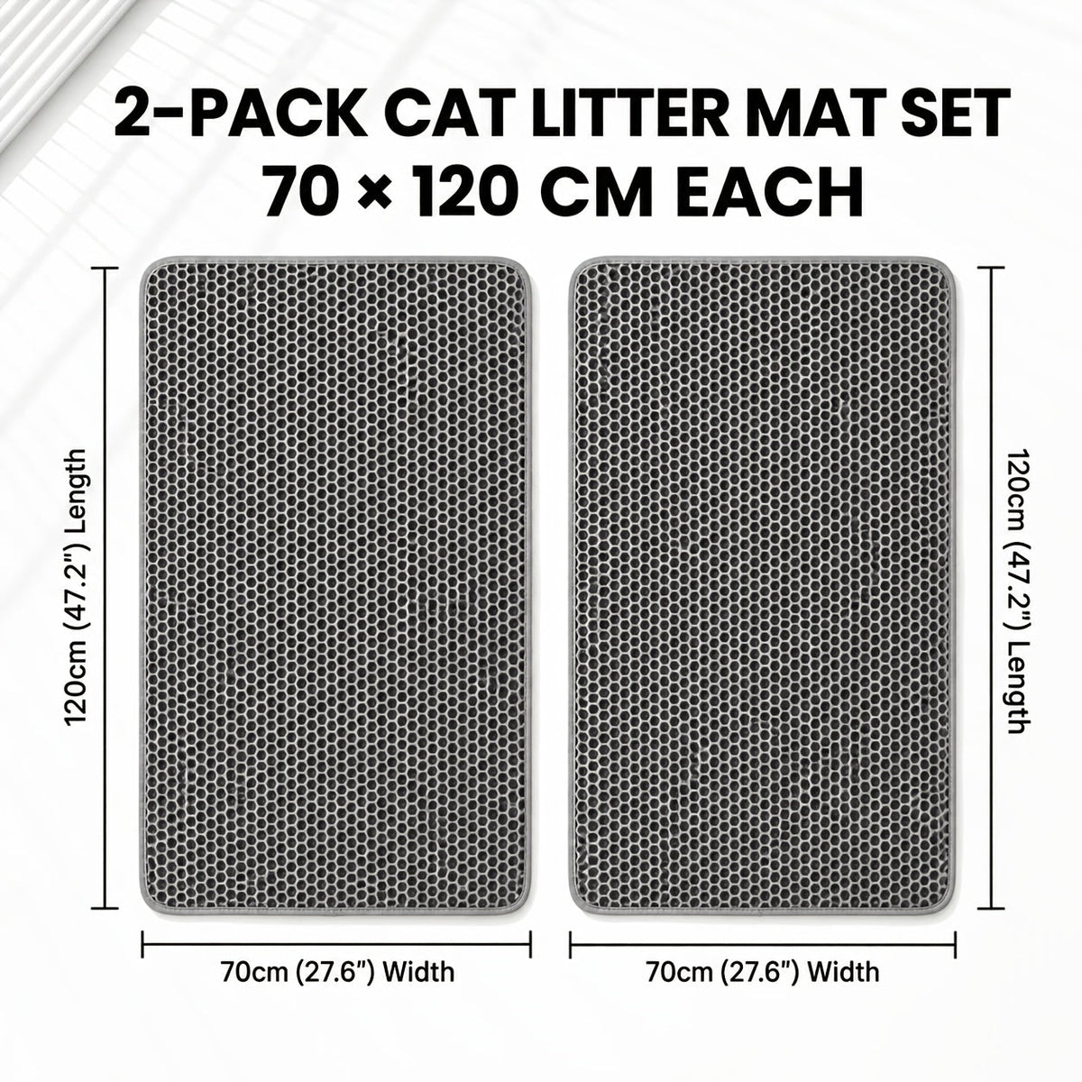 Cat Litter Mat Set of 2, Double-Layer Honeycomb Litter Catchers for Multi-Cat Homes, Washable Scatter Control Mats in XXL Pair or L and M Combo