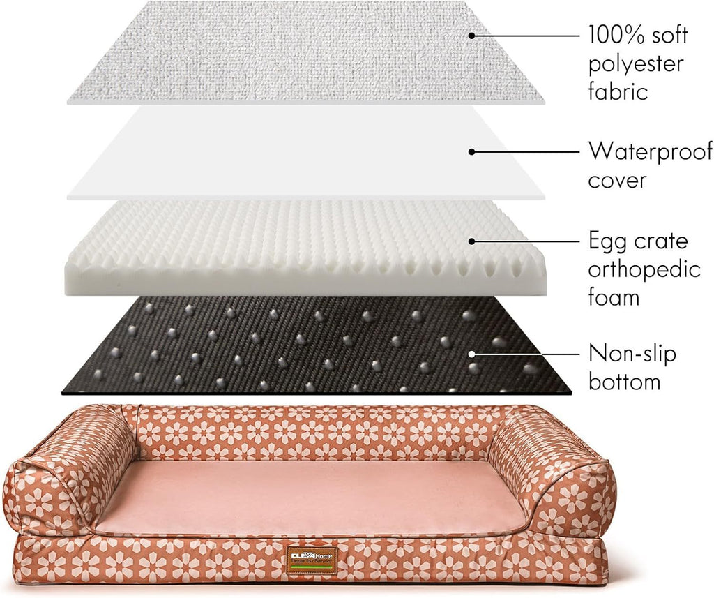 Dog Bed with Removable Bolsters, Egg Crate Foam Pet Sofa with Machine Washable Cover and Non-Slip Bottom, M L XL Sizes in Three Color Options