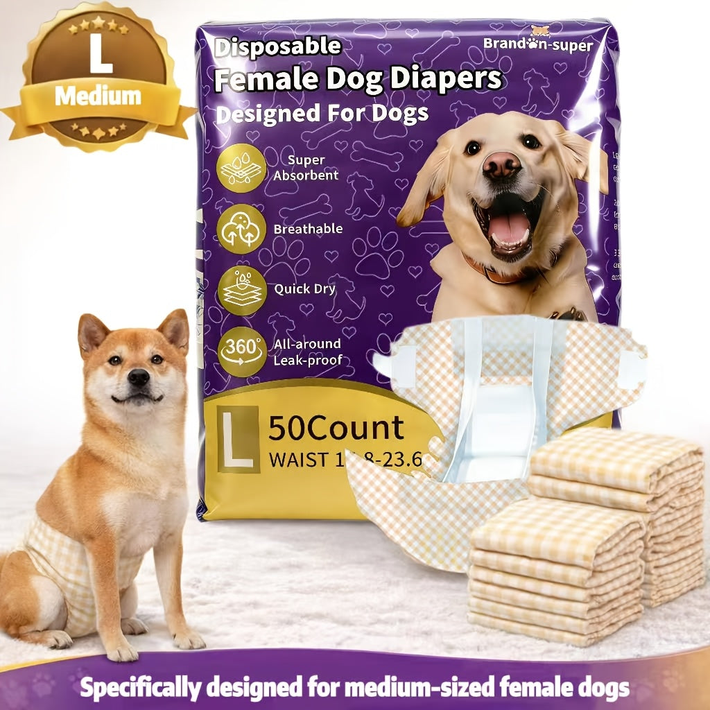 Dog Diapers for Male or Female Dogs, 50 Disposable Absorbent Pet Nappies in XS S M L for Puppy and Senior Dog Indoor Accident Care
