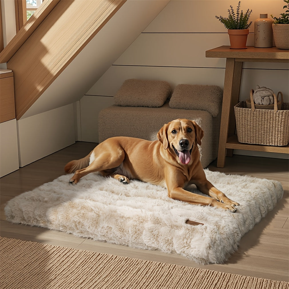 Foam Dog Bed with Waffle-Textured Removable Cover, Polyester Pet Crate Mat in Medium to 3XL Sizes for Indoor Rest, Grey or Khaki and Beige