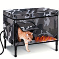 Outdoor Cat House with 900D Oxford Cloth, Gray Six-Layer Insulated Cat Shelter with Heated Plush Mat for Outdoor, Stray and Barn Cats