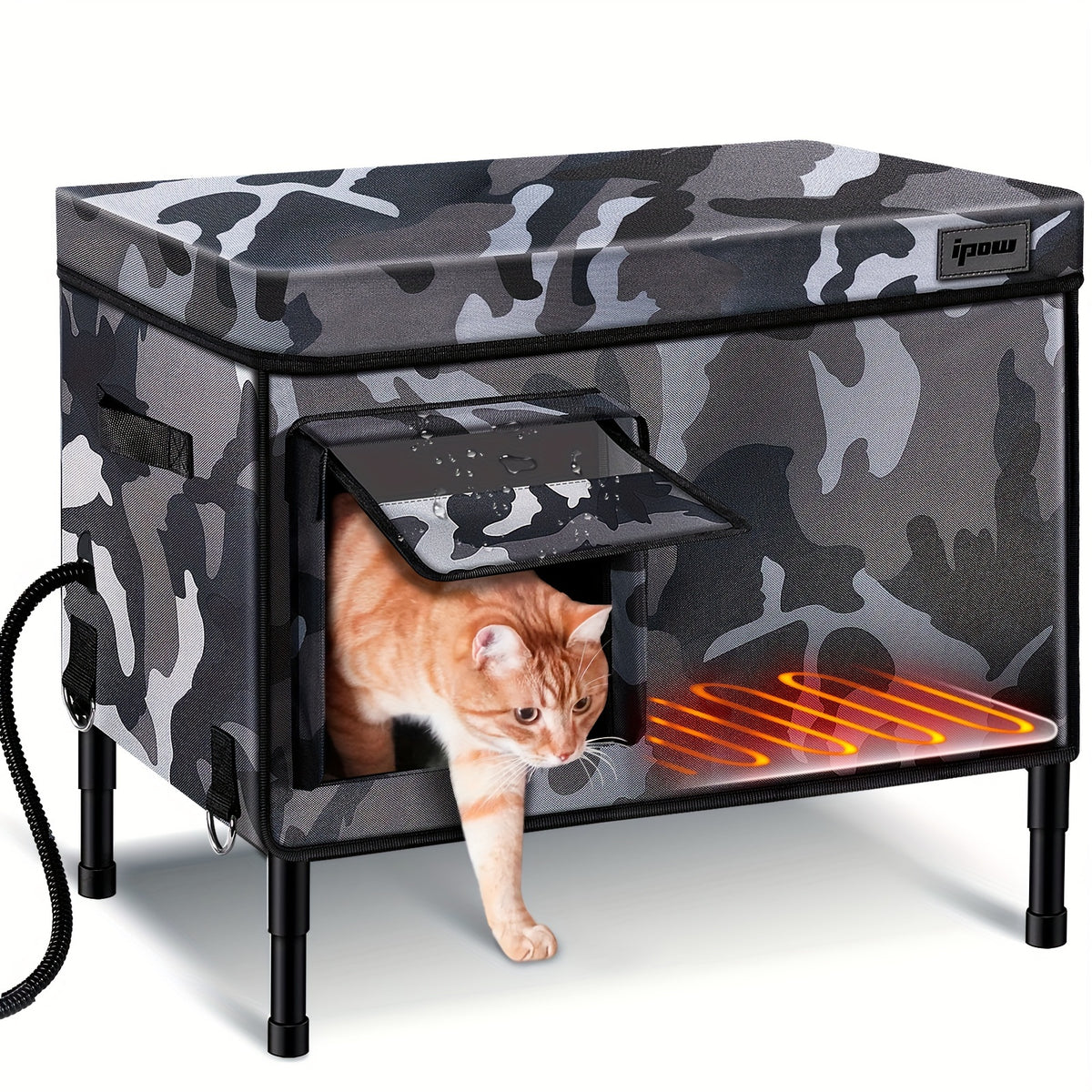 Outdoor Cat House with 900D Oxford Cloth, Gray Six-Layer Insulated Cat Shelter with Heated Plush Mat for Outdoor, Stray and Barn Cats