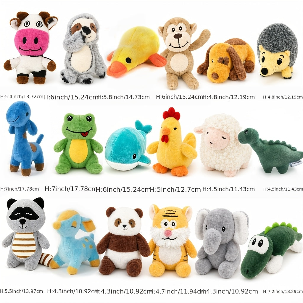 Plush Squeaky Dog Toys 6 Pack, Stuffed Animal Puppy Play Set for Small and Medium Dogs, Model A, B or C for Supervised Interactive Games