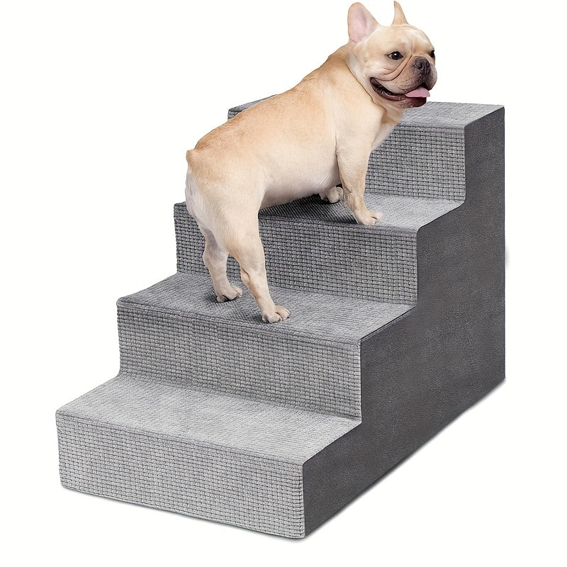 High Bed Dog Stairs for Small Dogs and Cats, Gray Non-Slip Indoor Pet Steps in 4 or 5-Step Styles for Bedside Furniture Access