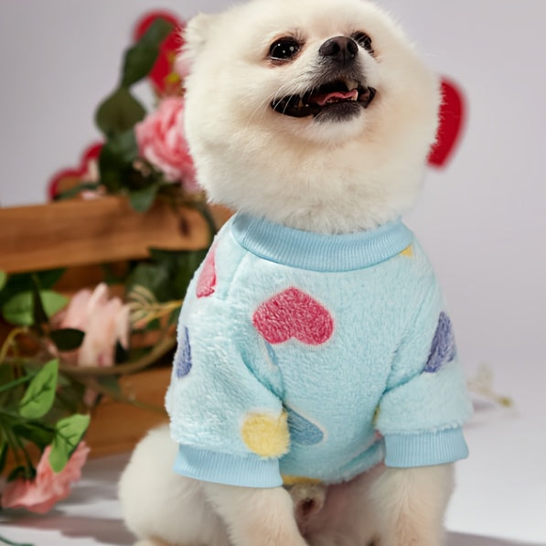 Dog Sweatshirt for Small Medium Dogs, Pink Heart Fleece Puppy Sweater Without Hood, Warm Soft Pet Clothes for Autumn Winter Cold Weather, Cute Valentine's Day Outfit for Chihuahua Poodle and Cats