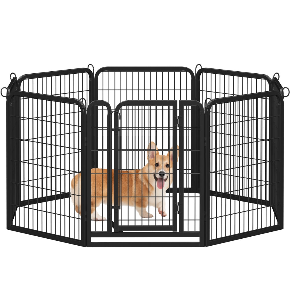 Steel Dog Playpen with Door and Tool-Free Setup, Metal Pet Exercise Fence in 24, 32 or 40 Inch Size Options for Indoor Use, Outdoor Yards and RV Camping