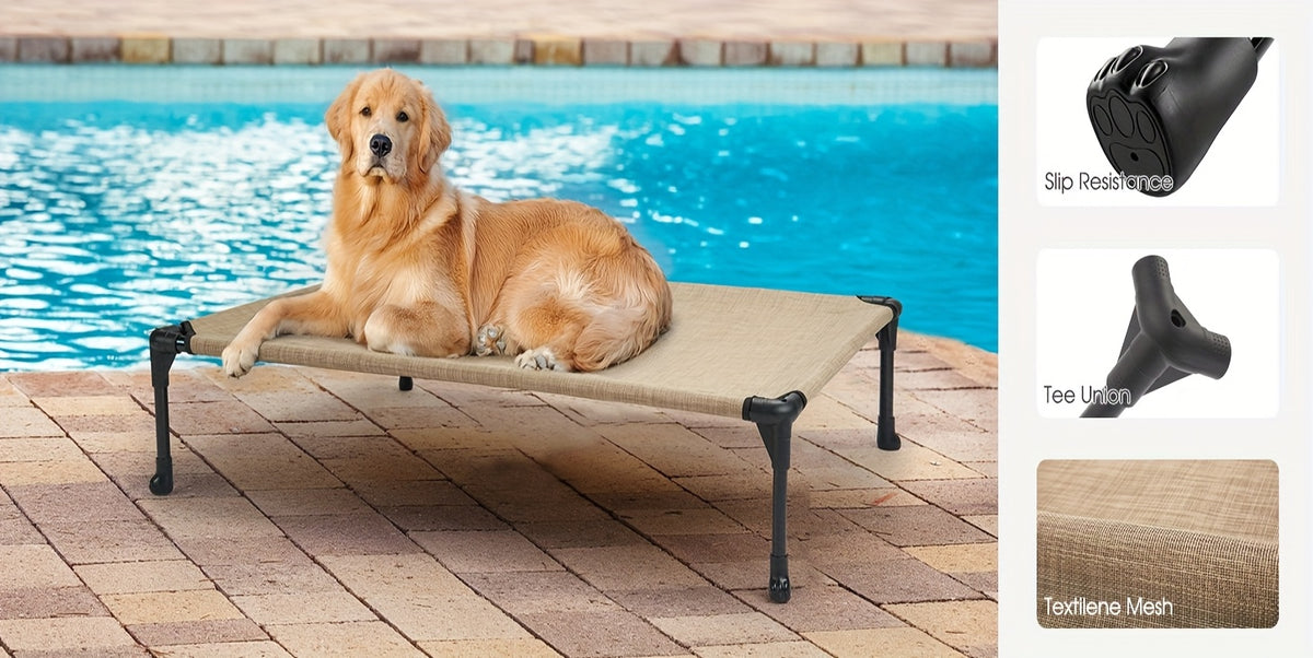 Elevated Dog Bed with Removable Pillow-Top Mat, Three-Sided Bolster Pet Cot with Breathable Teslin Mesh, Steel Frame and Non-Slip Feet in Four Sizes