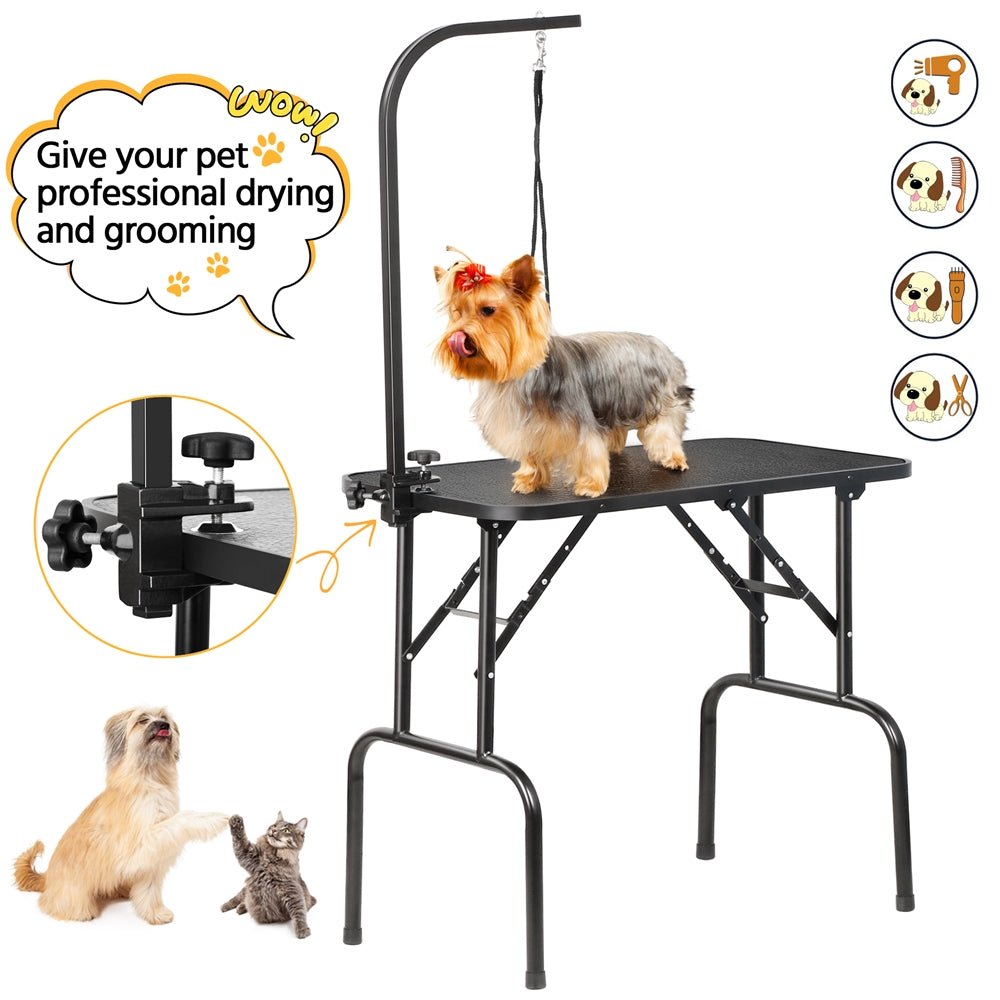 Dog Grooming Table with Folding Legs and Height Adjustable Arm for At-Home Dog and Cat Trimming, Coat Care and Pet Salon Grooming