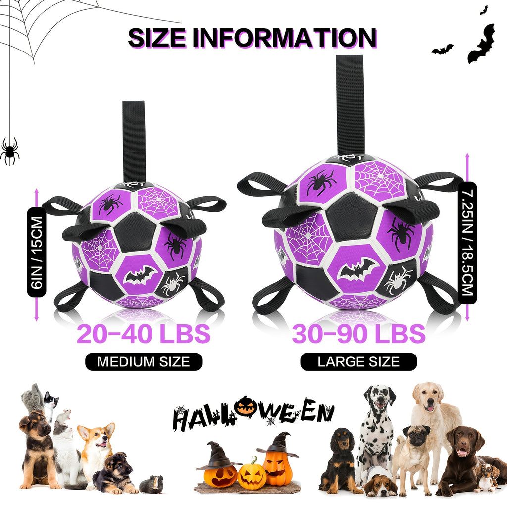 Dog Ball with Halloween Bat and Spider Web Design, Purple Black Fetch Toy with Strap and Inflator, 6 or 7.25 Inch for Supervised Interactive Play