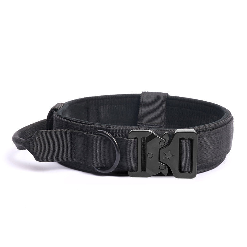Wide Tactical Dog Collar 1.8 Inch with Control Handle, Quick-Release Metal Buckle and D-Ring, Nylon Walking and Training Collar for Medium and Large Dogs