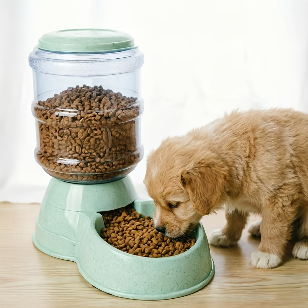 Gravity Pet Dispenser for Food or Water, Battery-Free Feeder or 1 Gallon Waterer with Clear Reservoir for Cats and Small to Medium Dogs, Three Colors