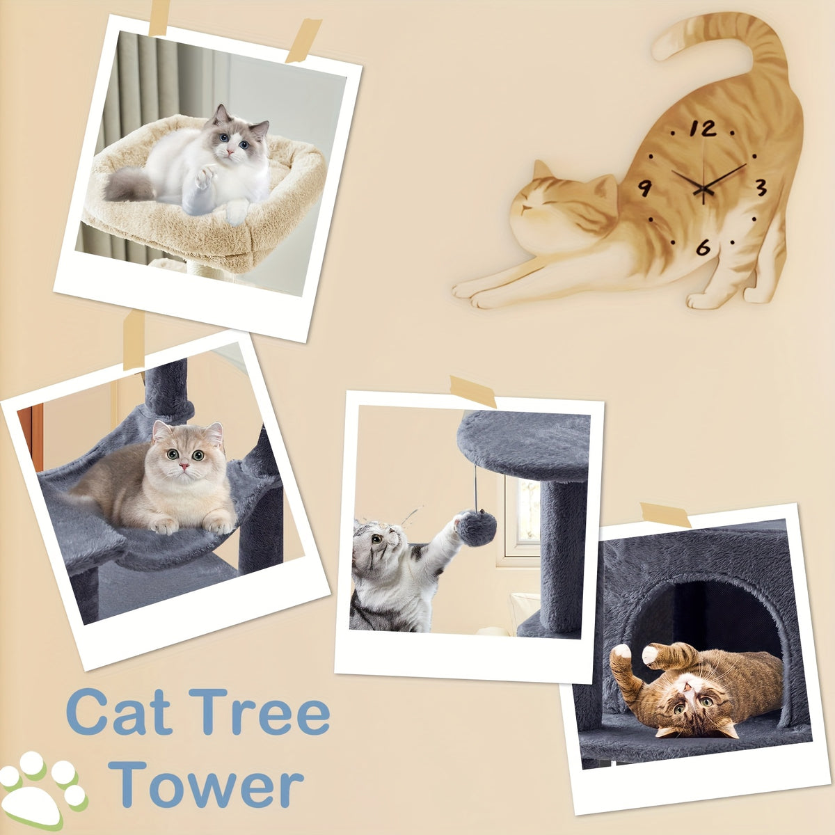 Cat Tree 44 Inch with Extended Platform, Indoor Cat Tower with Condo Hideaway, Hammock and Natural Sisal Scratching Posts in Five Colors