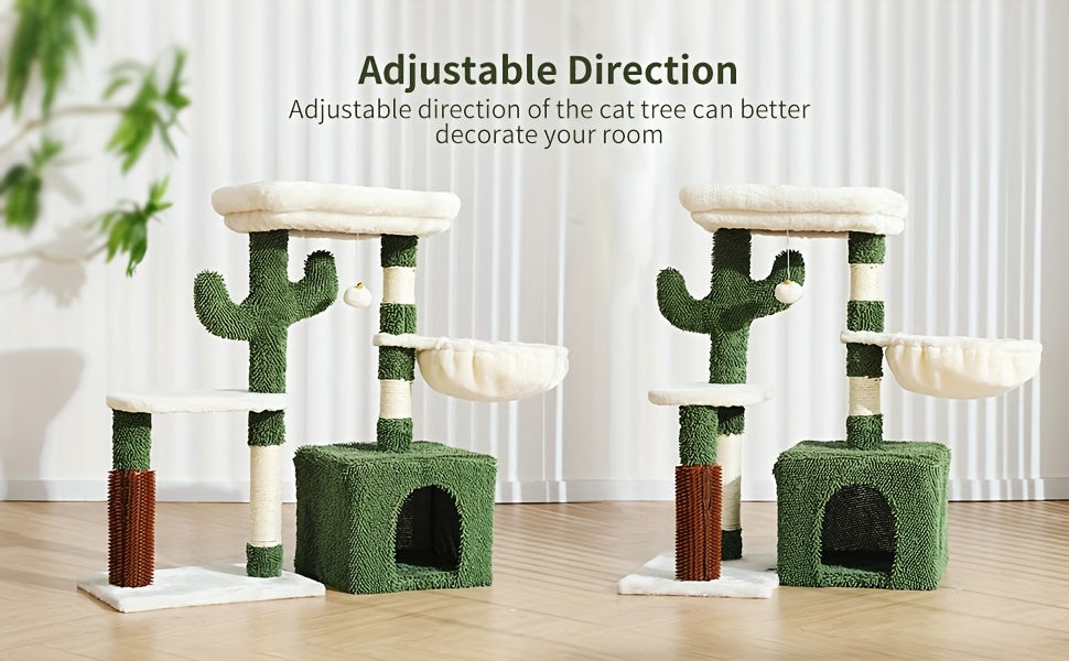 Nature Inspired Cat Tree with Plush Perch, Indoor Cat Tower with Scratching Surfaces, Condo Hideaway and Dangling Ball for Climbing, Play and Rest