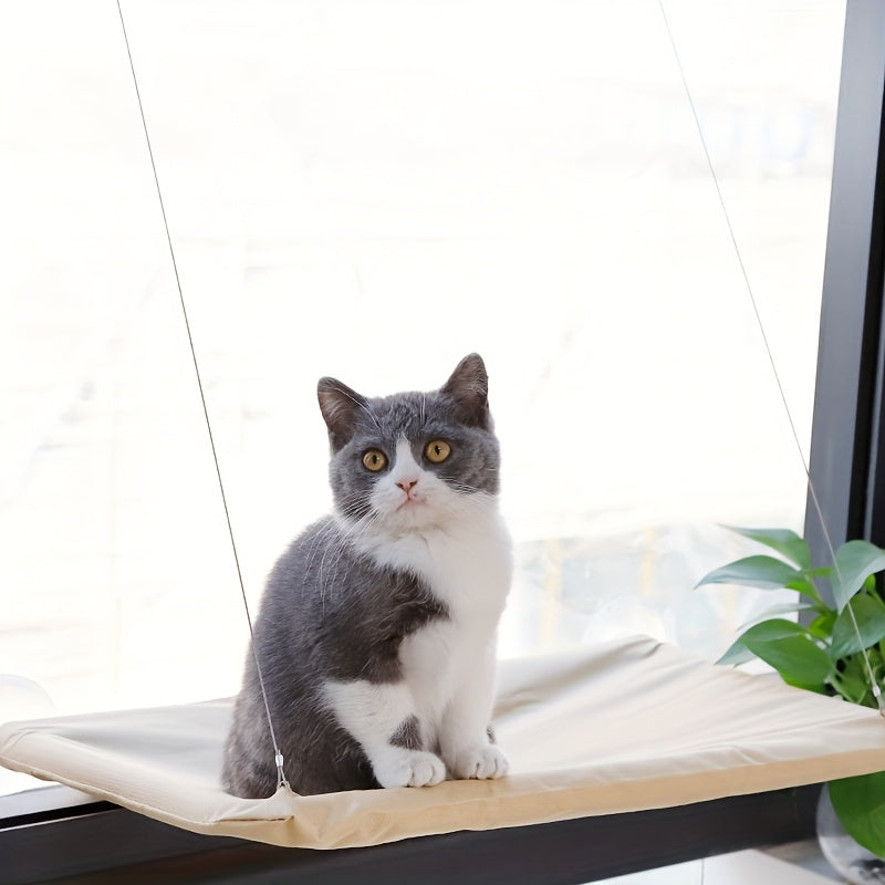 Suction Cup Cat Window Hammock in Khaki, Indoor Cat Bed and Window Viewing Platform for Lounging, Birdwatching and Everyday Rest