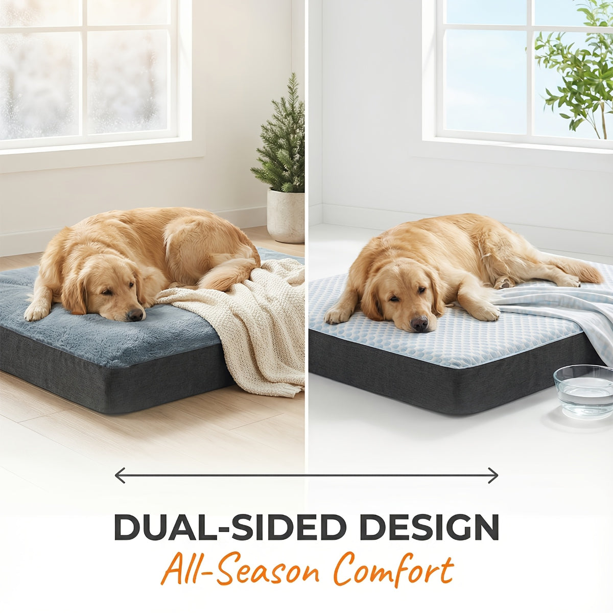 Double-Sided Orthopedic Dog Bed with Egg Crate Foam, Removable Washable Cover and Anti-Slip Base, Gray Crate Mat, 22.05 x 35.04 Inches