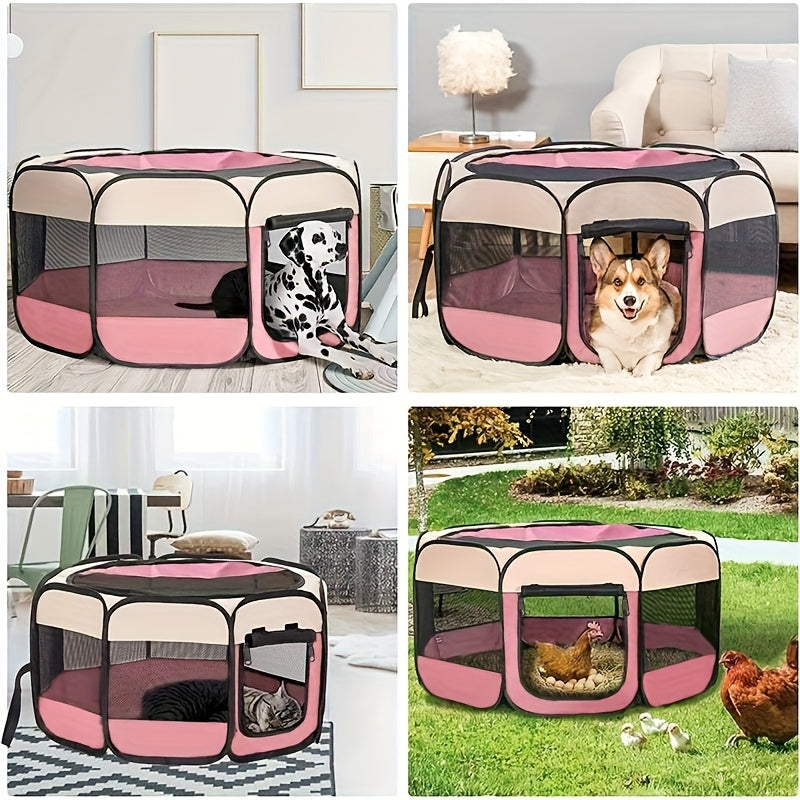 Octagonal Dog Playpen Tent, Foldable Oxford Fabric Pet Enclosure for Dogs and Cats, Blue or Beige Portable Kennel in M, L and XL Sizes
