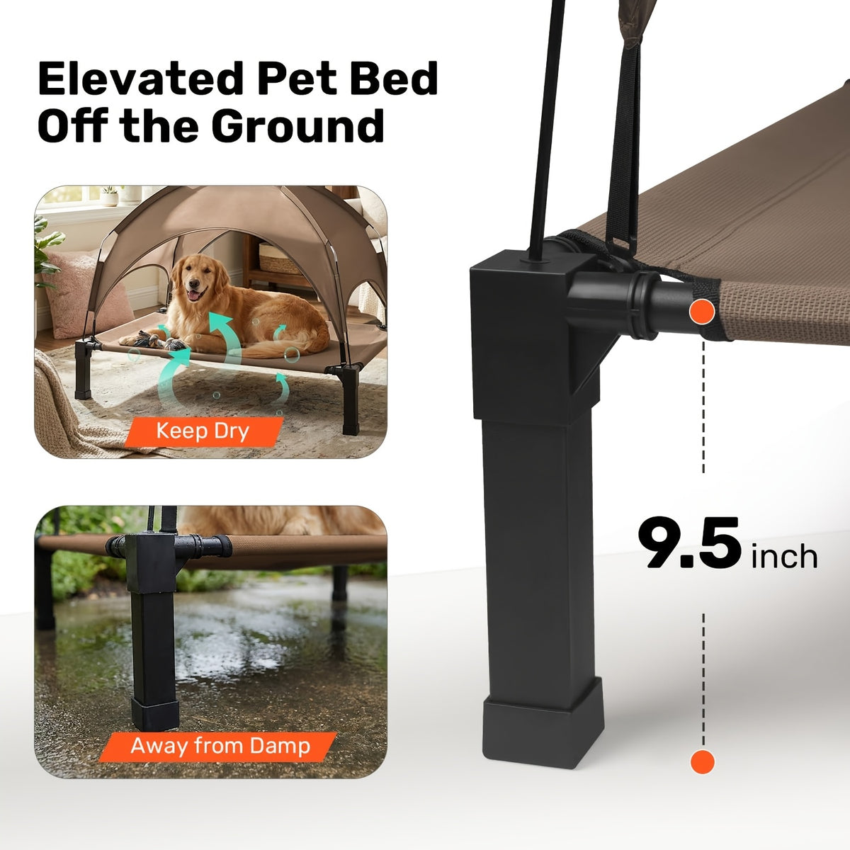 Outdoor Dog Bed with Removable Canopy, Portable Elevated Pet Cot in 42, 51 and 58 Inch Options for Dogs and Cats, Patio and Camping Rest