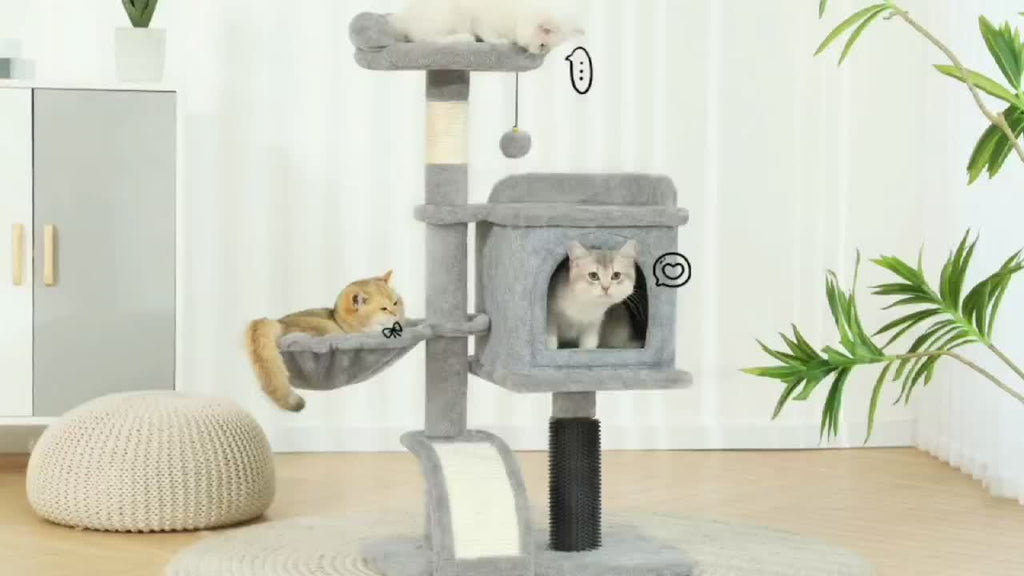 Cat Tree 36.6 Inch with Hammock and Plush Perch, Multi-Level Indoor Cat Climbing Tower with Sisal Scratching Post in Gray or Dark Gray