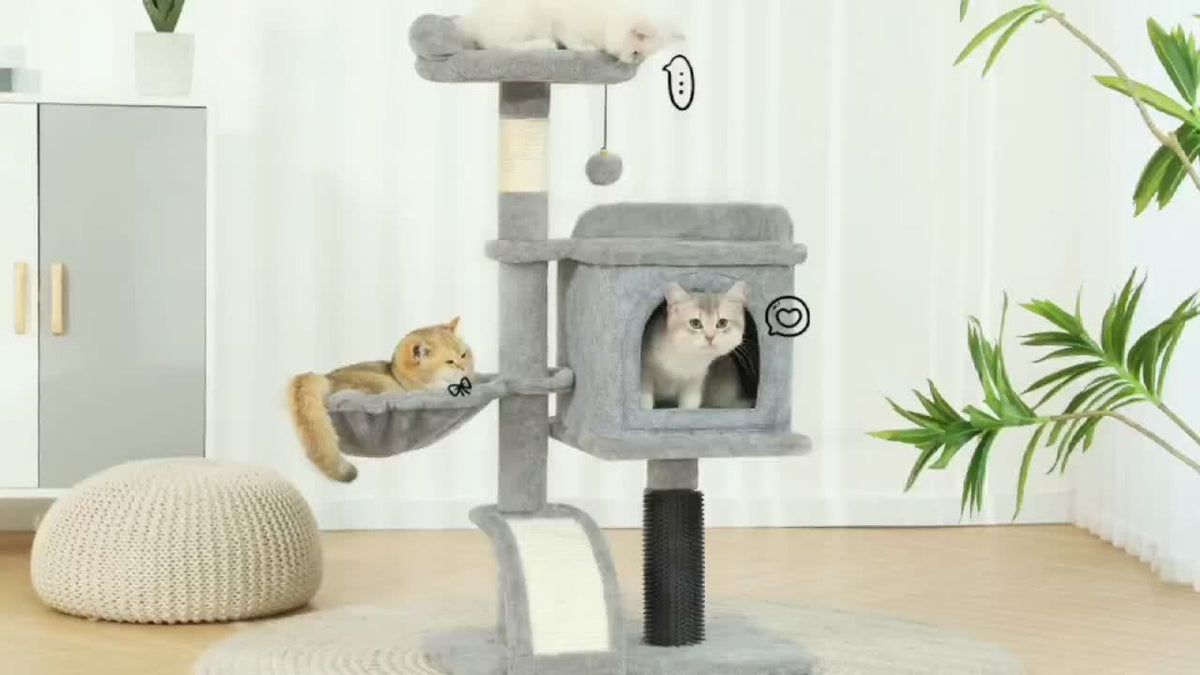 Cat Tree 36.6 Inch with Hammock and Plush Perch, Multi-Level Indoor Cat Climbing Tower with Sisal Scratching Post in Gray or Dark Gray