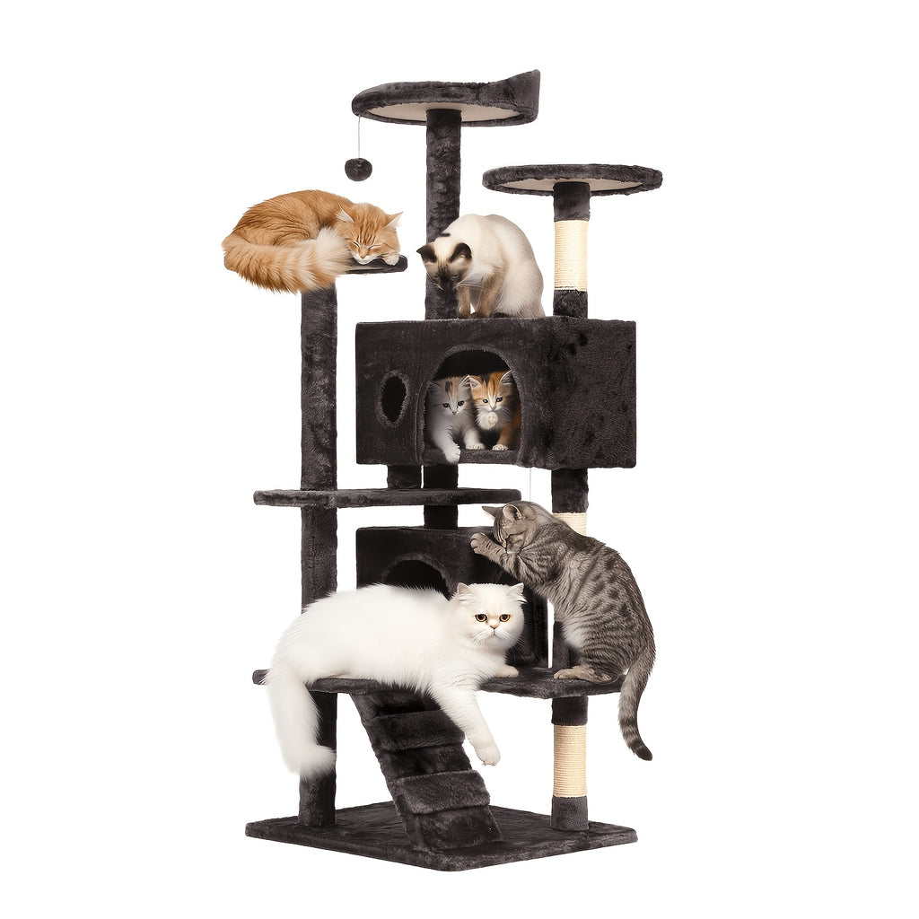 Cat Tree Activity Center for Indoor Cats, Multi-Level Climbing Tower with Scratching Posts, Perches and Condo Hideaways, 36-80 Inch Height Options