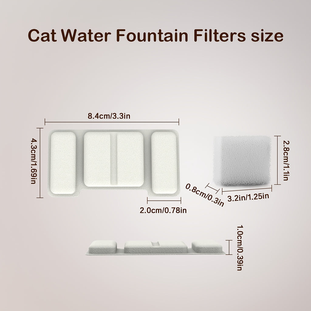 Cat Water Fountain Replacement Filters for OPETH 74oz and 108oz Stainless Steel Dispensers, 8 Carbon Filters and 4 Pump Sponges for Daily Pet Water Care