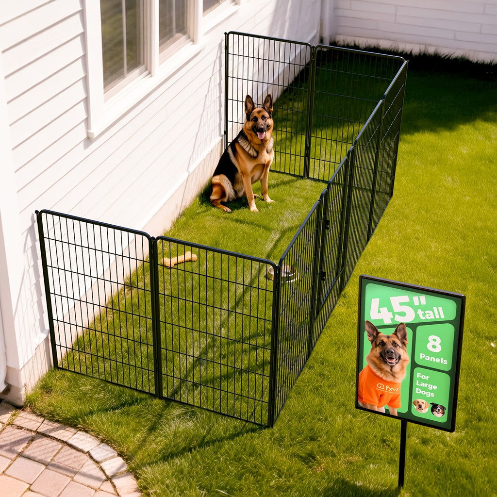 Dog Exercise Pen with Gate, Heavy-Duty Metal Dog Playpen in 8 to 48 Panel Options, Black or White Indoor Outdoor Fence for Yard and RV Camping