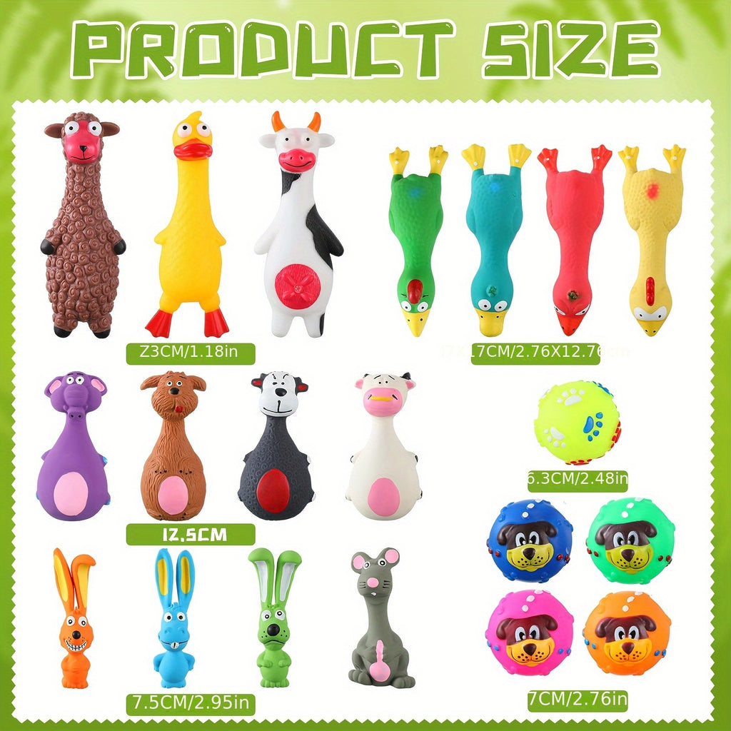 Squeaky Dog Toys 20 Pack, Soft Latex Assorted Animal and Ball Toy Set for Supervised Puppy Play, Interactive Fetch and Dog Lover Gifts