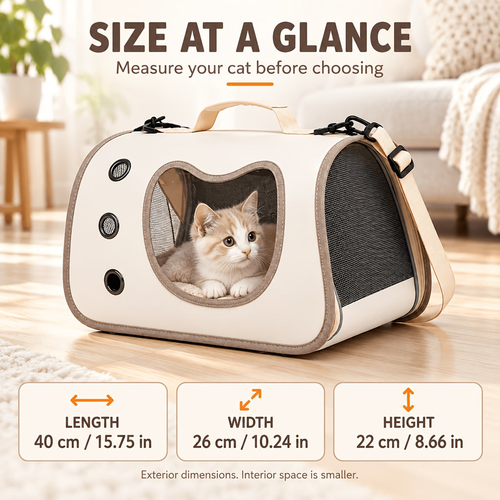 Cat Carrier with Cat-Face Viewing Window, Foldable Pet Travel Bag with Mesh Ventilation and Adjustable Shoulder Strap for Kittens and Small Dogs