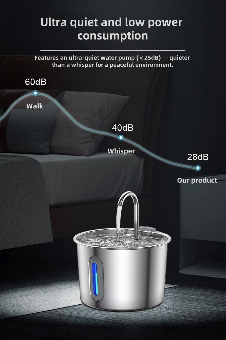 Cat Water Fountain 74 oz 2.2L with Stainless Steel Design, Quiet Automatic Pet Drinking Dispenser and Separate Filter Cartridge or Bundle Options