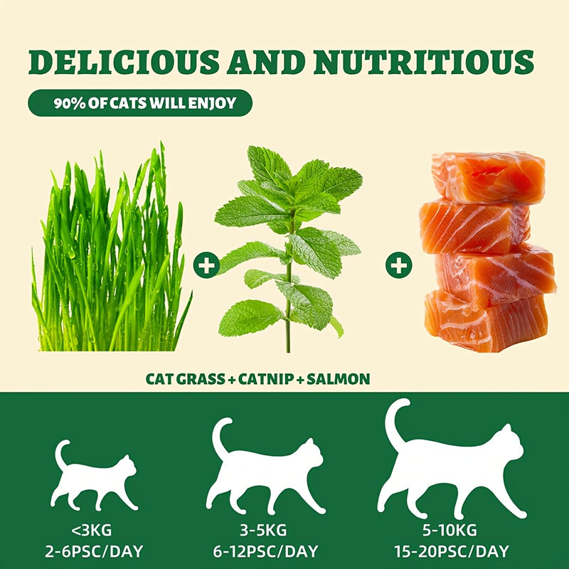 Fish-Shaped Cat Grass Treats, 150g / 5.29 oz Crunchy Pet Herb Snacks, Non-Freeze-Dried Cat Treats for Supervised Reward and Snack Time
