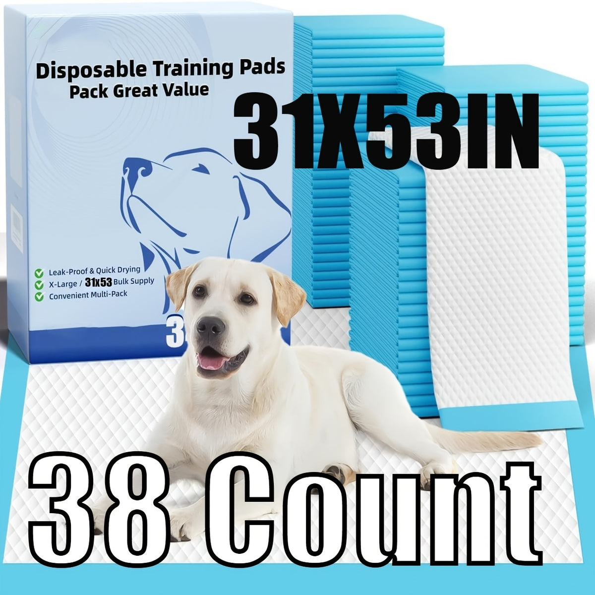 Pee Pads for Large Dogs, Oversized Quick-Dry Disposable Puppy Training Pads, Thickened Leak-Proof Backing, 55 x 36 Inch 40 Count or 53 x 31 Inch 38 Count