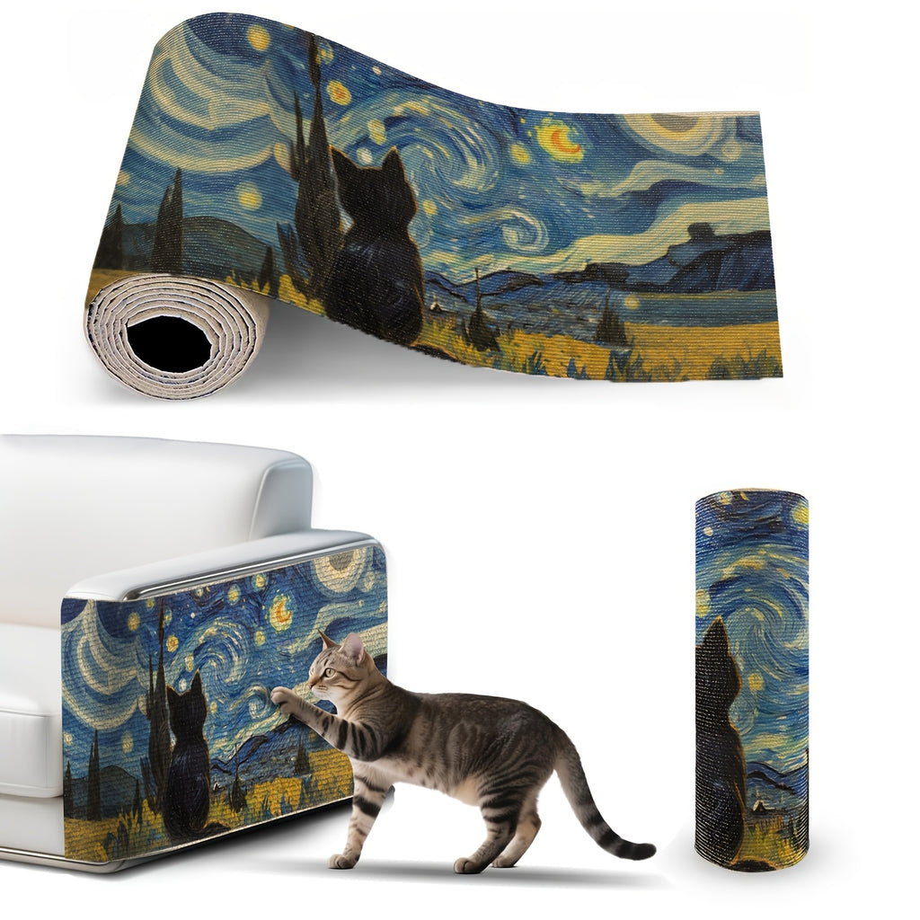 Self Adhesive Cat Scratching Pad, 23.6 x 15.7 Inch Wall-Mounted Scratcher and Sofa Protection Mat for Indoor Cats, Starry Sky Art Style Options