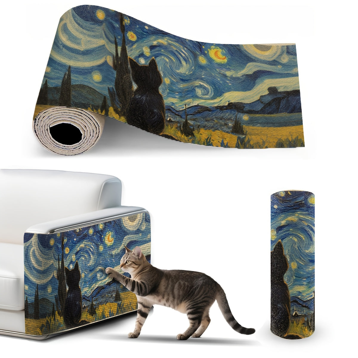 Self Adhesive Cat Scratching Pad, 23.6 x 15.7 Inch Wall-Mounted Scratcher and Sofa Protection Mat for Indoor Cats, Starry Sky Art Style Options