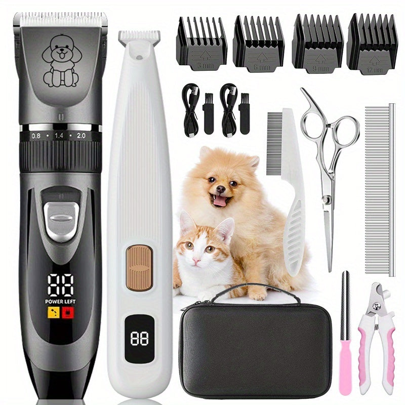 Quiet Dog Grooming Kit with Rechargeable Cordless Clippers, Electric Pet Hair Shaver for Dogs and Cats, Gold, White Kit or Gray Display Options