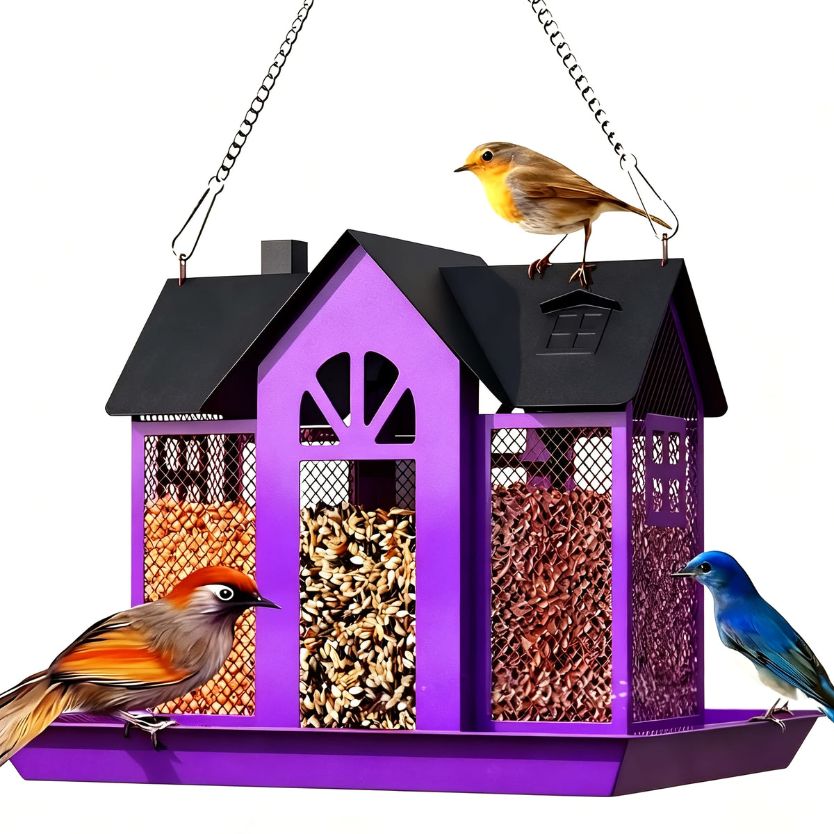 Metal Mesh Bird Feeder for Outdoors, Hanging Wild Bird Feeding Station for Backyard and Garden Birdwatching, Four Color Options for Bird Lover Gifts