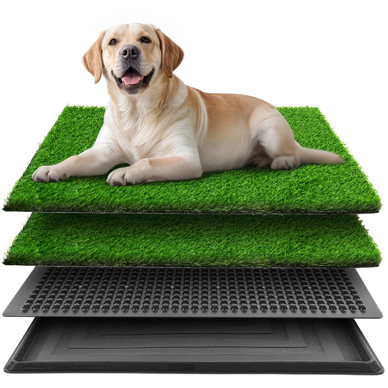 Portable Dog Grass Potty 20 x 16 Inch, Washable 3-Layer Puppy Training Toilet with Drainage Tray and Two Turf Mats for Apartments, Balconies and Travel