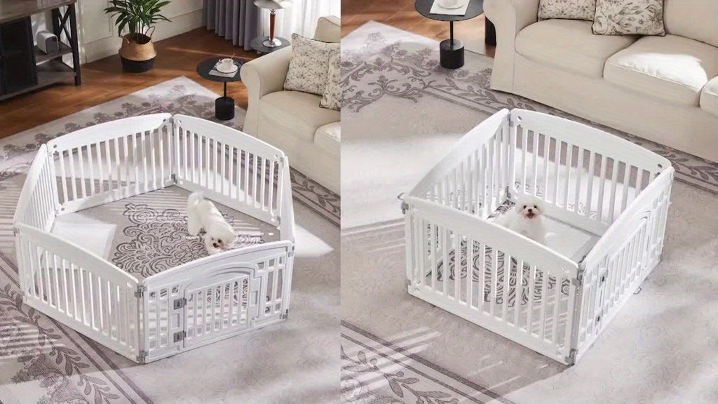 Foldable Puppy Playpen with Gate, 4 or 6 Panel Small Dog Fence in Black or White for Supervised Indoor Play Areas and Outdoor Pet Routines