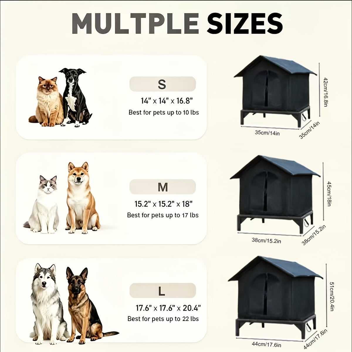 Insulated Dog House with Thermal Aluminum Foil Lining, Portable Foldable Pet Shelter for Small Dogs and Cats, Easy Assembly with Multiple Size Options