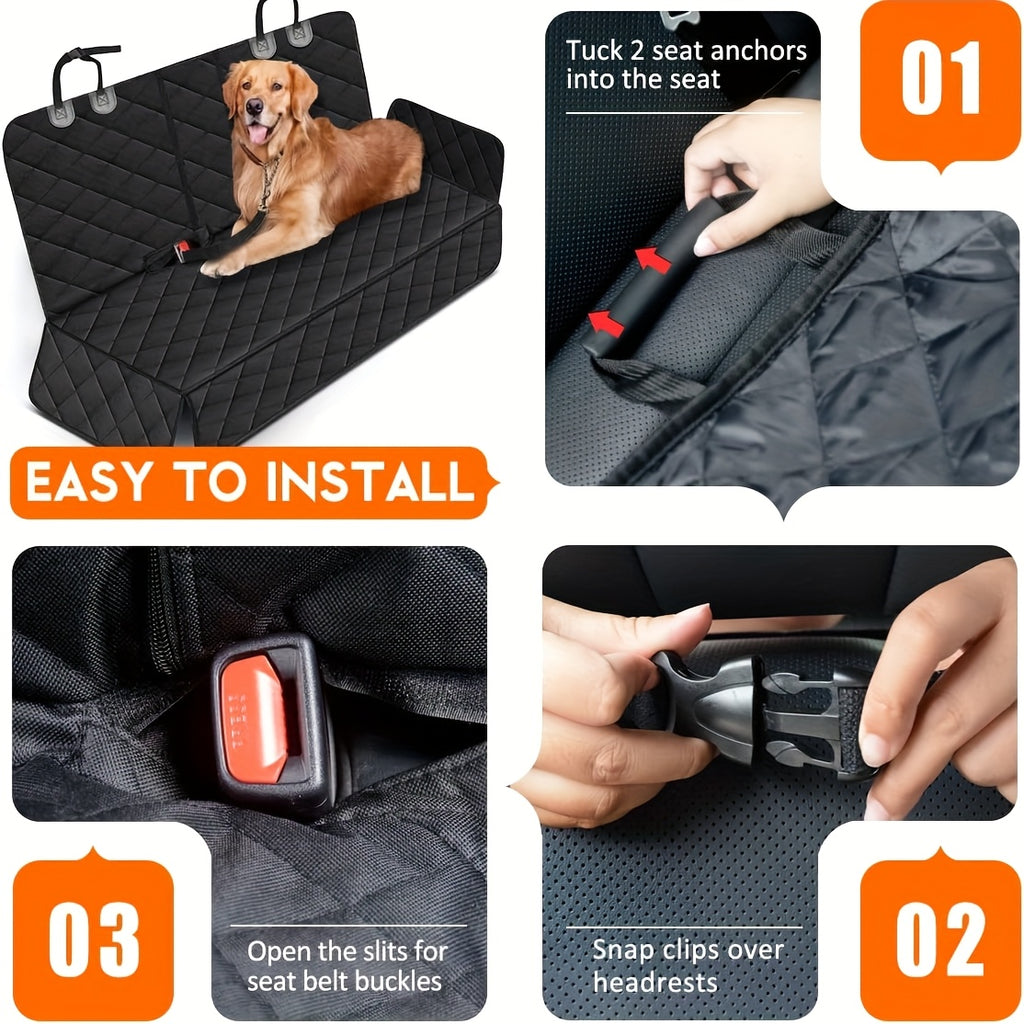 60/40 Split Bench Dog Car Seat Cover, Black Rear Seat Protector for Cars, Trucks and SUVs, Easy Cleanup for Daily Pet Travel and Family Road Trips
