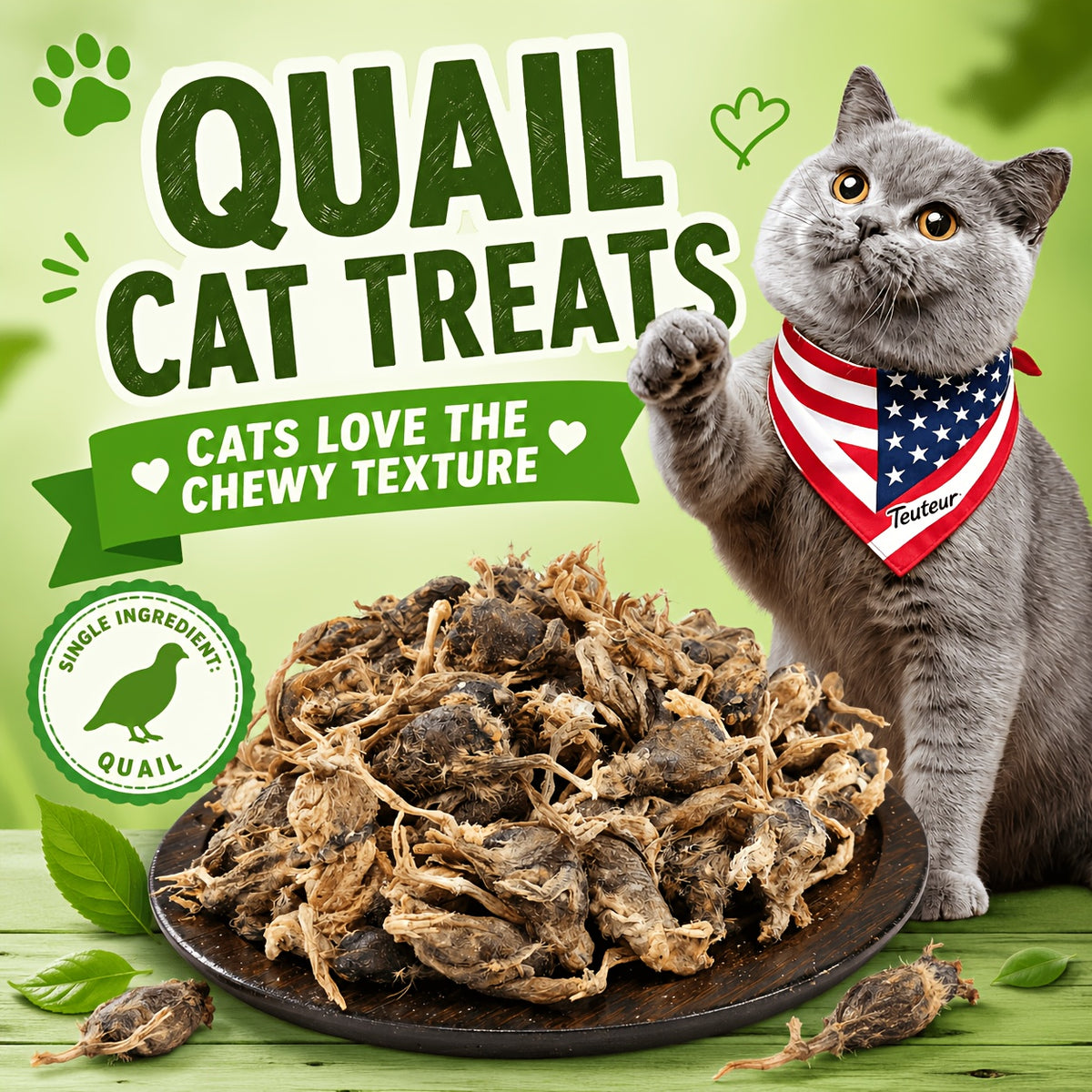 Freeze Dried Quail Cat Treats, Crunchy Single-Ingredient Pet Snacks for Cats and Dogs, Bite-Size Morsels for Supervised Treat Time and Training Rewards