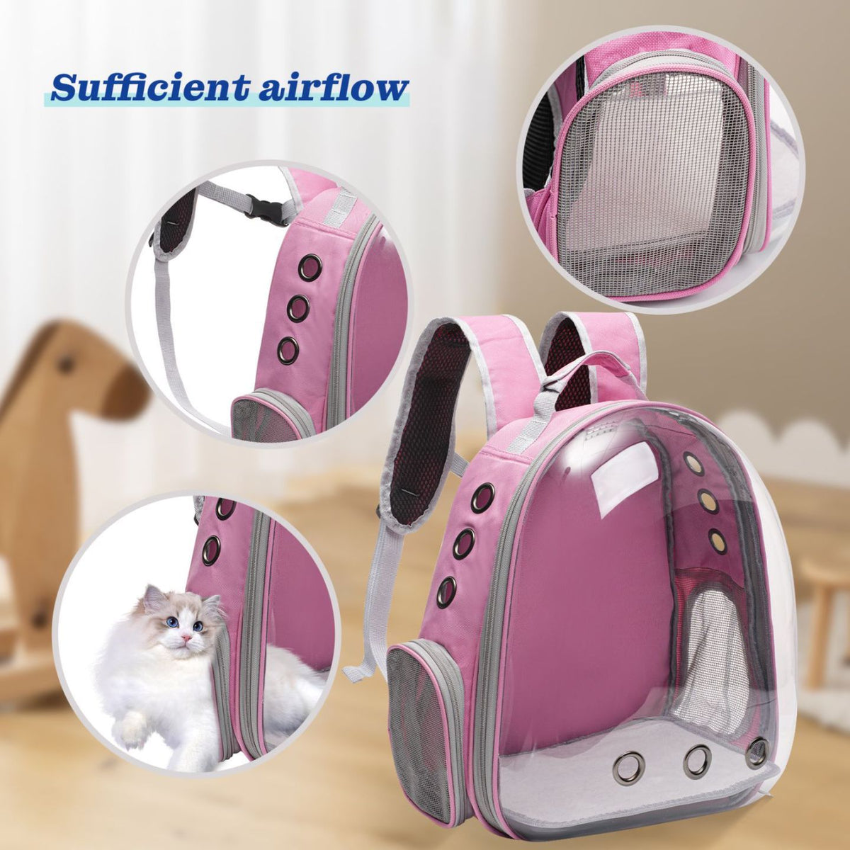 Ventilated Cat Backpack Carrier, Space Capsule Pet Travel Bag for Cats and Puppies, White or Peach One-Size Design for Outdoor Outings